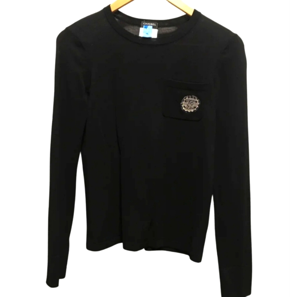 Chanel cc long sleeve top pullover sweater 34 36 S